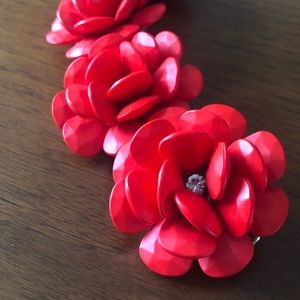 J Crew bright coral Beaded Rose Bracelet